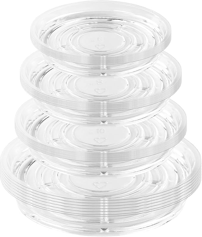 UltraOutlet 32 Pack Clear Plant Saucers for Indoors (6, 8, 10, 12 inch) Drip Trays to Catch Water Indoor Plants Plastic Plant Trays Bulk