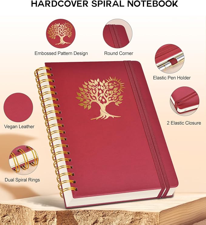 Large Spiral Notebook Journal for Women Men - 300 Numbered Lined Pages, College Ruled, A4 Hardcover Spiral Bound Notebook for School, Work, Note Taking, Writing, Leather Spiral Journal 8.5"x11"