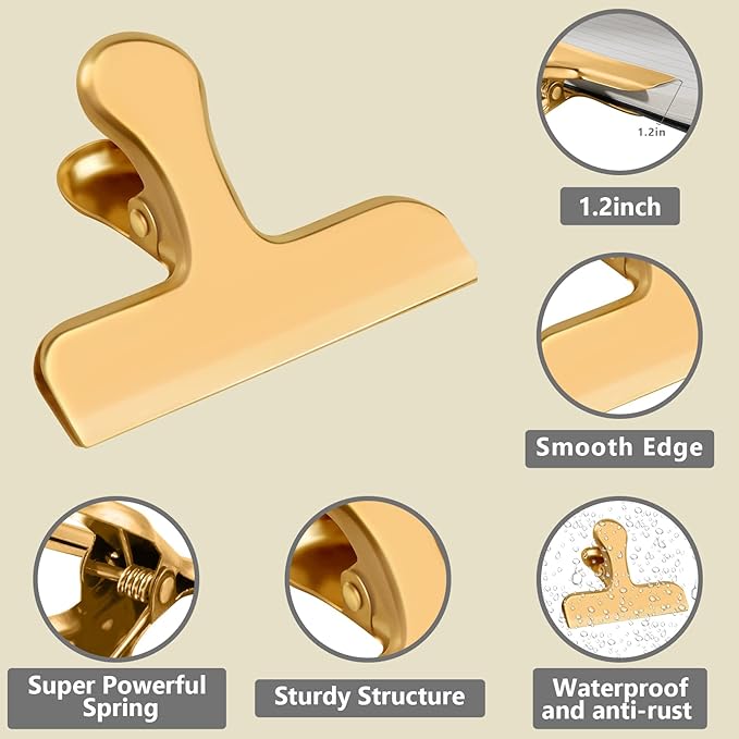 8 Pack 3 Inch Wide Stainless Steel Chip Clips Food Bag Clips Heavy Duty Food Bag Clamp, Chip Clip Metal Hinge Clip File Clamps