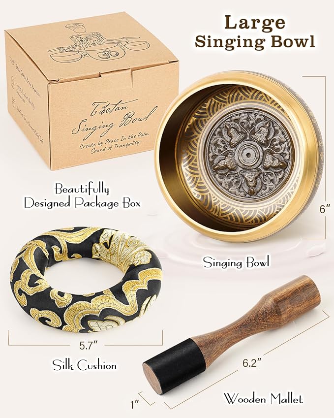 Tibetan Singing Bowls, Authentic Meditation Sound Bowls Handcrafted in Nepal for Yoga, Chakra Healing, Mindfulness, Self Care Spiritual Gifts for Women