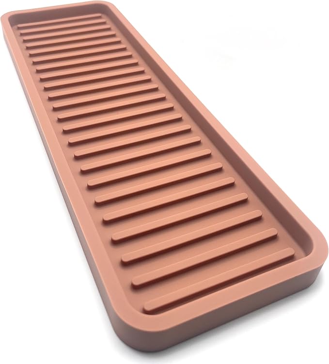 Happitasa Silicone Kitchen Sink Organizer Tray, Sponge Holder and Countertop Protector | Bathroom and Kitchen Soap Dish and Dispenser Tray (Mocha, 12"x4")