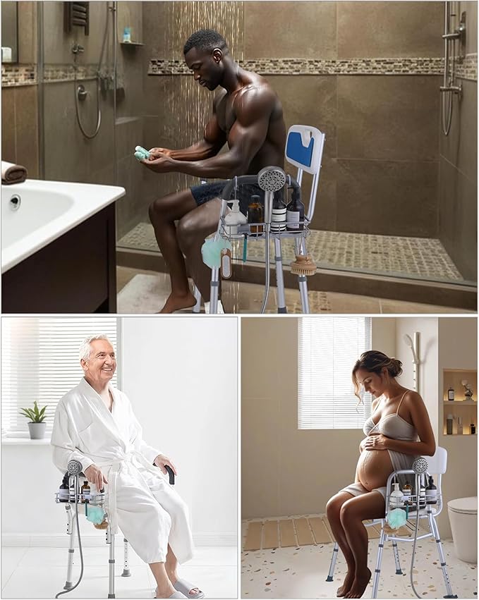 OrgCreator Rustproof Hanging Shower Caddy for Shower Chair, Stainless Steel Bathroom Basket for Bath Chair Bench,Showers Caddy Chair, Shampoo Bottle Holder for Elderly, Pregnant, Handicap, Patient