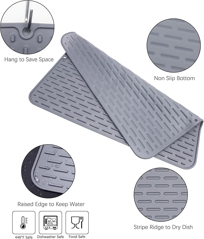 To encounter Silicone Dish Drying Mat - Extral Large 20" x 16" - Set of 2 Flexible Rubber Drying Mat, Heat Resistant Silicone Trivet, Countertop Mat, Dish Draining Mat, Sink Mat