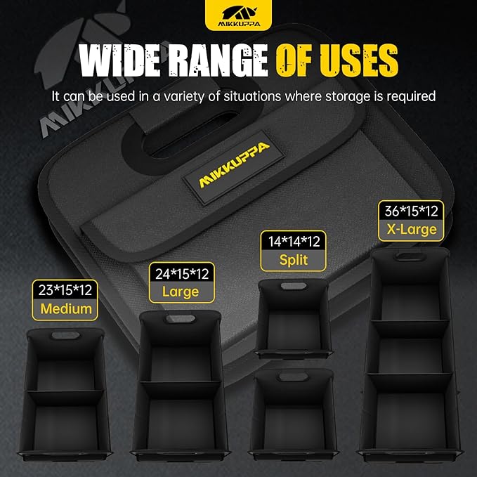 MIKKUPPA Car Trunk Organizer - Split Design Collapsible Small Trunk Organizer for Groceries, Car Storage Organizers for SUV Auto Truck Van with Non Slip Bottom (Black, 2Pack)
