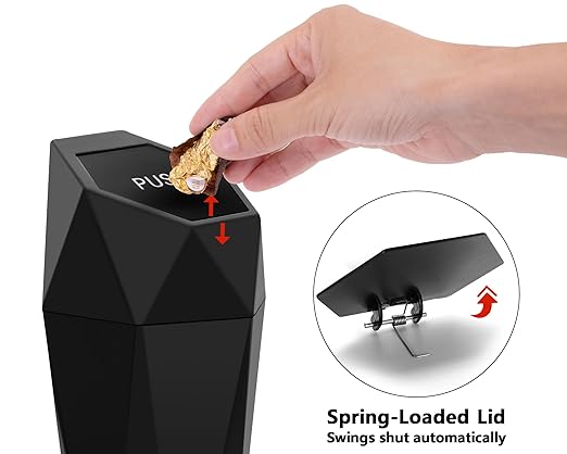 Ginsco Car Trash Can with Lid, Mini Car Trash Can Cup Holder, Car Garbage Can Car Accessories for Interior, Leakproof Car Trash Bin, Multipurpose Mini Trash Can for Car, RV, Home, Office (Black)