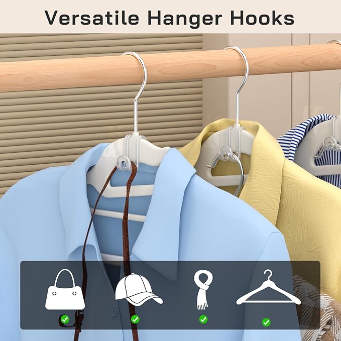 Tinfol 100pc Clear Connector Hooks, Space Saving Hooks for Closet Organizers, Heavy Duty Clothes Hanger Extender Hook for Hangers (Transparent)