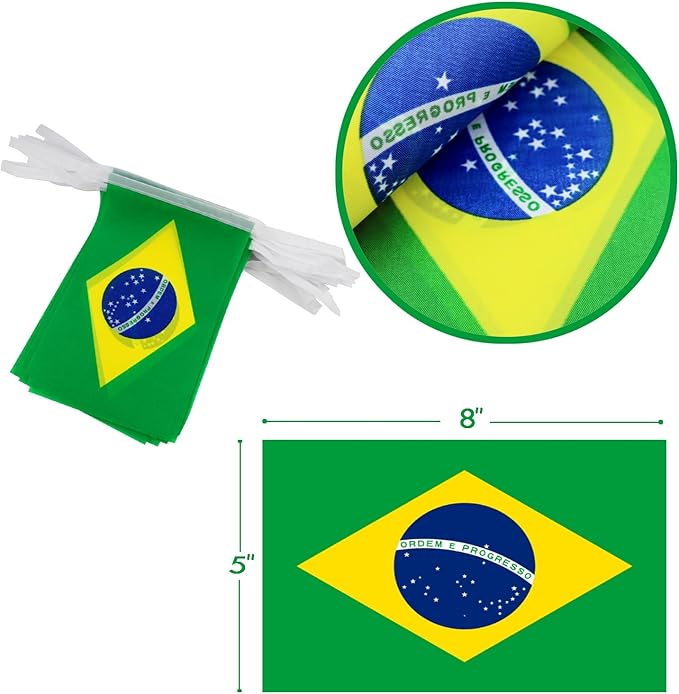 Brazil String Flag Pennant Banner - 38 Flags, 42 Feet Small Mini Brazilian Flags Bunting Banner for Country Decoration, School, Party, Sports Events