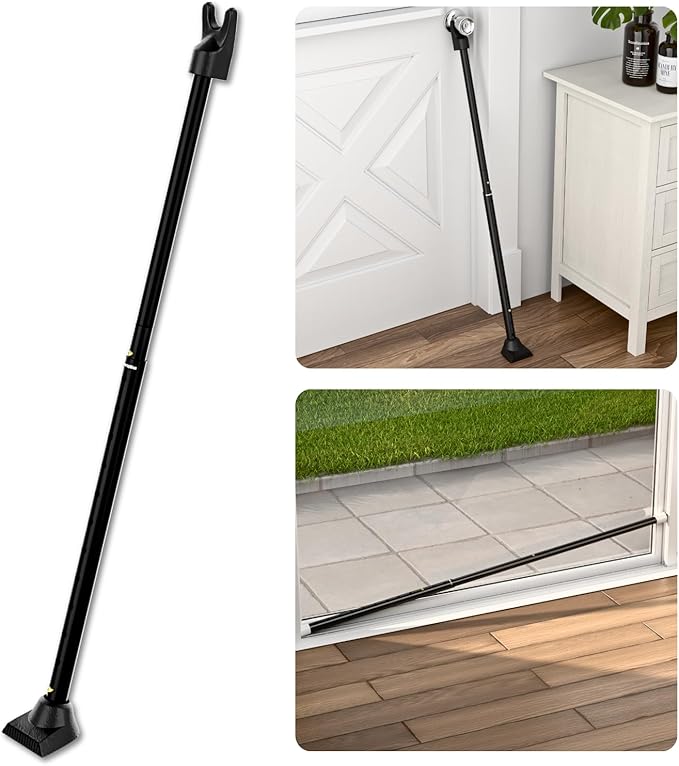 SECURITYMAN 3 in 1 Door Security Bar & Sliding Door Security Bar - Door Jammer Constructed of High Grade Iron - Black Door Stoppers Security Bar