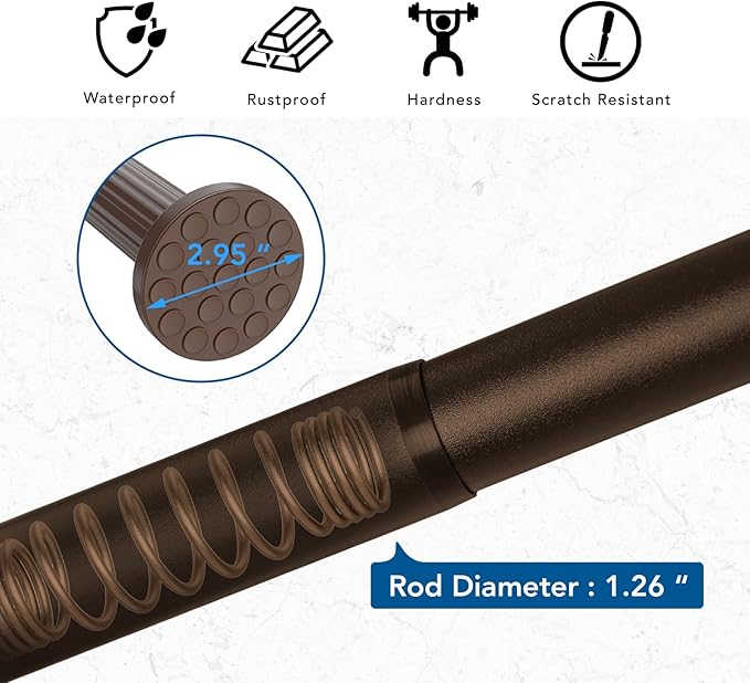 Tension Shower Curtain, Spring Shower Tension Curtain Rod, Closet Rod, for Windows or Shower, Rust Resistant Easy to Install, Umimile (Brown, 51-165”)