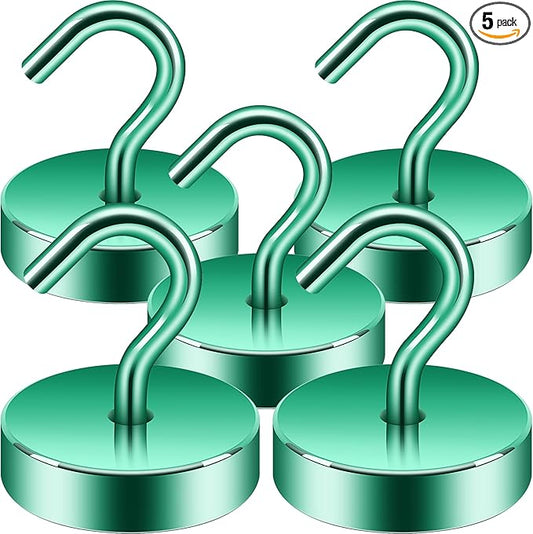 Neosmuk Magnetic Hooks, Cruise Ship Essentials, 80lb+ Heavy Duty Magnetic Hooks for Cruise Cabins, Refrigerator, Grill, Hanging, and Travel | Extra Strong Must-Haves Magnet Hook,Green, 5 Pack