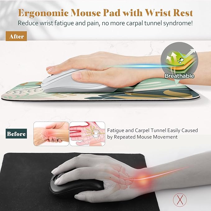 Gimars Large Smooth Superfine Fiber Memory Foam Ergonomic Mouse Pad Wrist Rest Support Mousepad with Nonslip Base for Laptop, Computer, Gaming & Office, Free Coaster Included - Morandi Blue