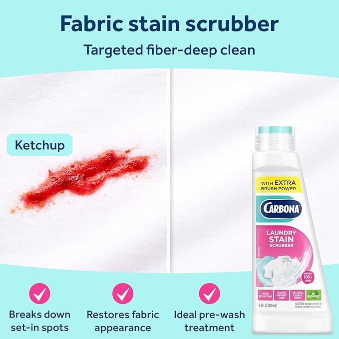Carbona Laundry Stain Scrubber & Remover (8.4 Fl Oz), Extra-Strength Bio-Enzyme Formula, Brush-Top Applicator for Fiber-Deep Clean, Fast & Easy