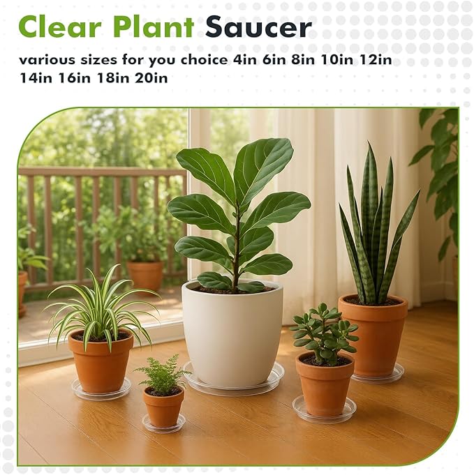 50 Packs 14" Large Clear Plant Saucers for Indoor Outdoor Use Heavy Duty Plastic Plant Trays for Planter Bulk Flower Pot Drip Trays to Catch Water, 4 to 20 Inch