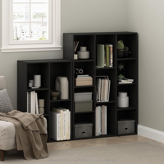 Furinno LUDER Book Shelf, 5-Cube Bookshelf, Reversible Bookcase, 9.4 x 19.5 x 31.5, for Living Room, Bedroom, Home Office, Blackwood
