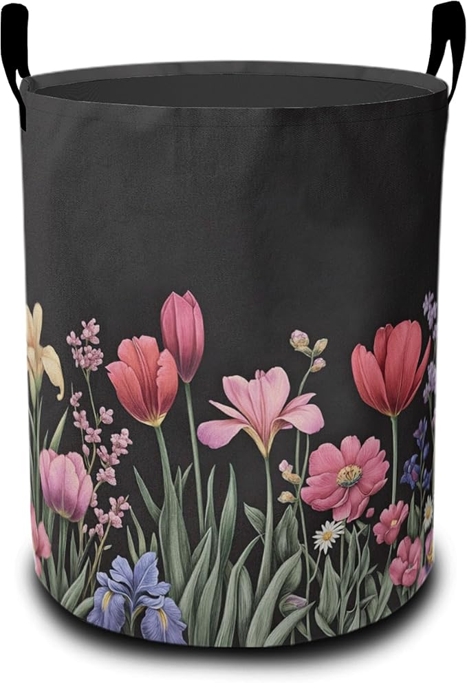 Spring Flowers Laundry Hamper Large Canvas Fabric Lightweight Storage Basket/Dirty Clothes Collapsible Waterproof for College Dorms, Boys and Girls Bedroom,Bathroom