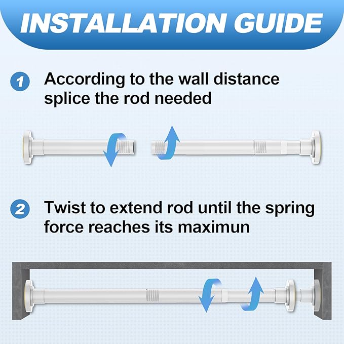 CorkLatta White Shower Curtain Rod 31 to 68 Inch, 1 Inch Diameter Adjustable Spring Tension Stainless Steel Telescoping Rod, Easy Install, No Rust
