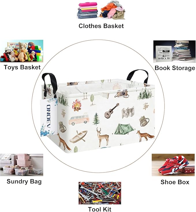 Rectangular Folding Laundry Basket, Waterproof Canvas Basket, Gift Basket, Suitable for Children's Room, Office, Clothes, Toy Storage (Outdoor Adventure)