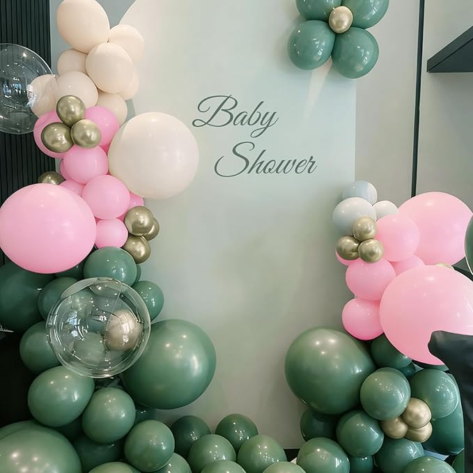 MEBAY Sage Green Pink Balloon Arch Kit, 166Pcs Olive Green Blush Pink Metallic Gold White Sand Balloons Garland for Baby Shower Wedding Birthday Jungle Safari Woodland Party Decorations