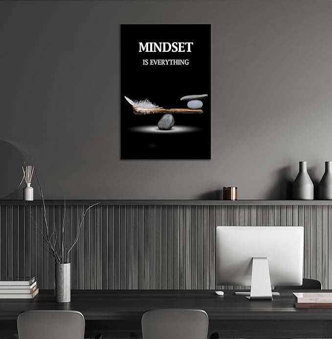 SKASNFAI Mindset Motivation Office Wall Art Zen Stone Canvas Print Pictures Wall Decor Framed Positive Quotes Posters for Living Room Bedroom Decoration (12L x 16W)