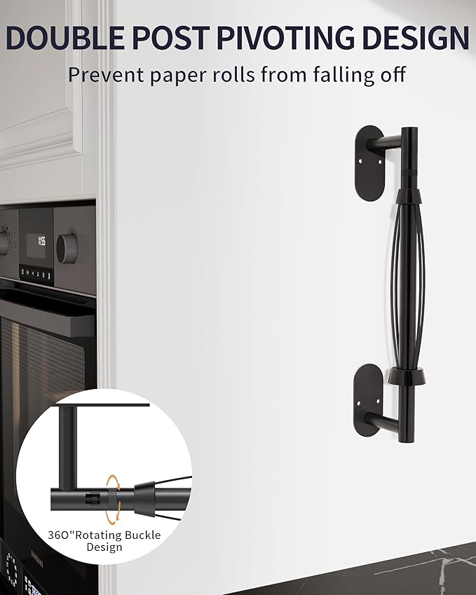 WZKALY Paper Towel Holder Under Cabinet, Self Adhesive or Wall Mount for Kitchen Bathroom, Stainless Steel Paper Towel Holders with Damping Effect, Single Hand Operable (Matte Black)