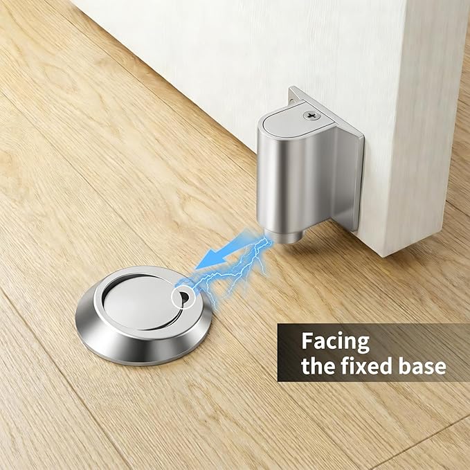 Magnetic Door Stoppers, Magnet Door Stop - Stainless Steel Door Catch, Retractable Bottom of Door Holder Suits Gaps Within 1.4" Keep Door Open, No Drill 3M Adhesive & Screws - Silver 1Pack