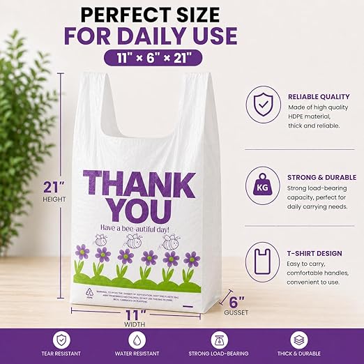 YoYoRain 800 Pack Purple T-Shirt Bags, 11"x6"x21" Plastic Carry Bags with Handles for Retail & Grocery Use