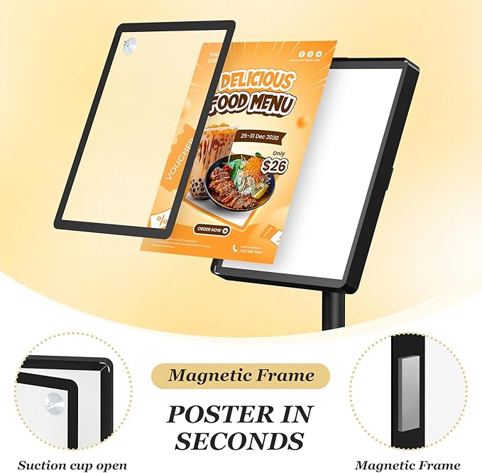 Sign Stand Sign Holder Stand 8.5 x 11 Inches Standing Sign Holder Adjustable Sign Stands for Display Snap-Open Frame 360° Rotating for Business, Outdoor Indoor Poster (Black)