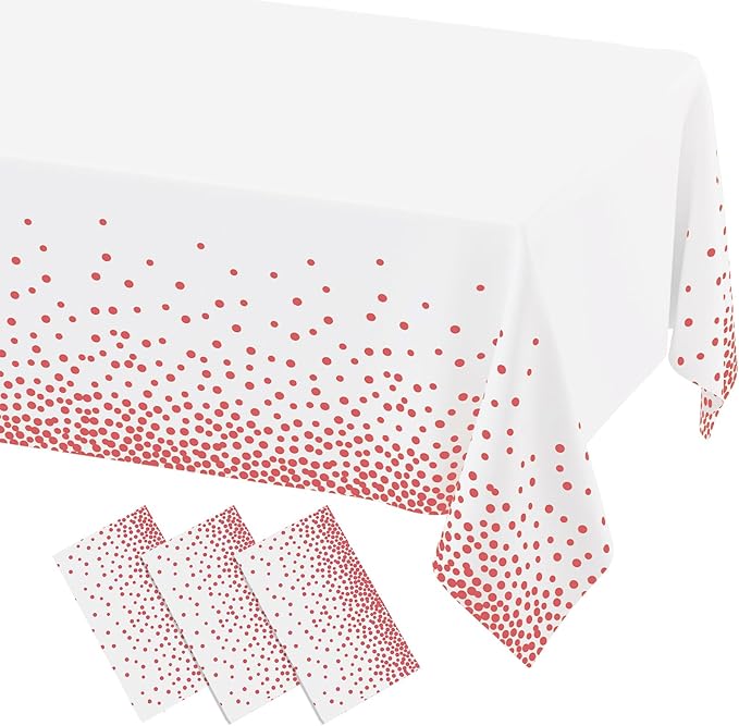 misaya 3 Packs Dot Disposable Table Cloth, 54 x 108 Inch Waterproof Plastic Tablecloth, Rectangle Pink Dots in White Table Covers for Mother's Day, Picnic, Birthday, Party