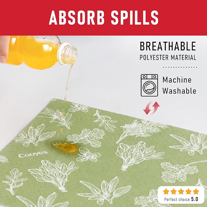 Cooyes Shelf Liner for Refrigerator & Drawer, Non-Adhesive Cabinets Liner for Kitchen Cupboard & Fridge, Breathable Cloth Material, Vegetable-Patterned, 6 Pack 12“ × 24”, Sage Green