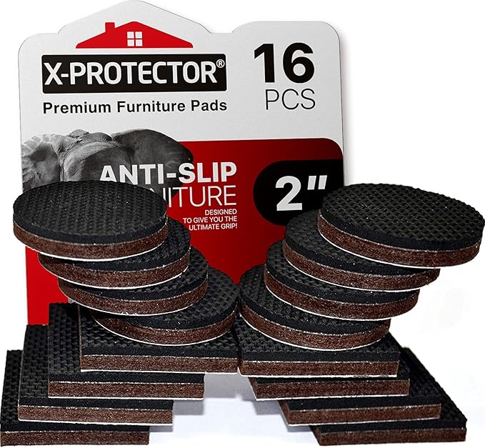 16 PCS 2" Non-Slip Furniture Pads X-Protector - Premium Furniture Grippers! Self-Adhesive Rubber Feet for Furniture Legs - Ideal Non-Skid Furniture Pads Floor Protectors to Keep Furniture in Place!