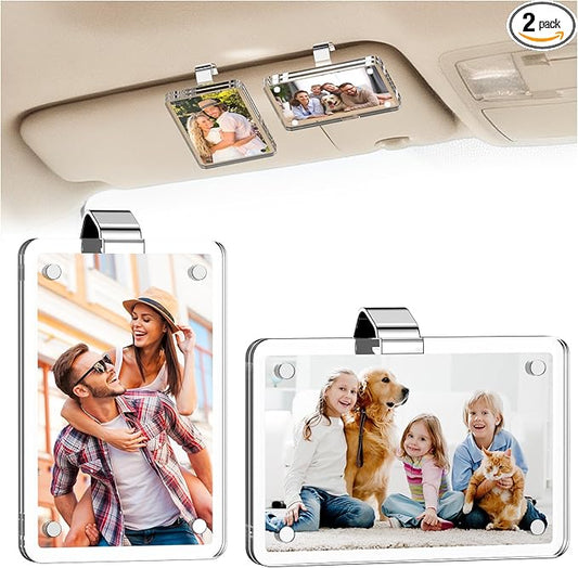 2Pcs Car Picture Holder, Magnetic Acrylic Visor Photo Clip & Photo Frame for car - Perfect Personalized Gifts for Women's Day Mother's Day Birthday, Car Decor Accessories