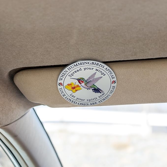 FLAGWIX Sympathy Gifts for Loss of Loved One - Hummingbird Metal Car Visor Clip 3 in - Christmas Memorial Gifts for Loss of Husband Mom Son, Bereavement Gift, Sun Visor Clip Car Accessories