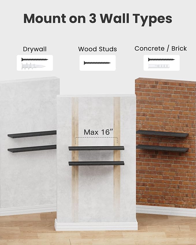 AMADA HOMEFURNISHING Floating Shelves Wall Mounted, 32 x 7 Inch Wall Shelves for Bathroom, Bedroom, Living Room, Black Shelves Set of 2
