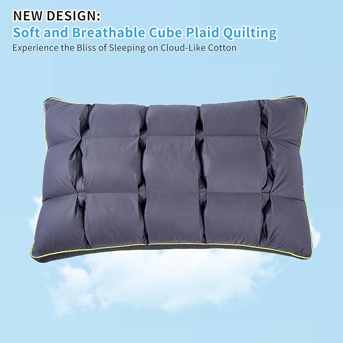 YOUR MOON Soft Pillow Queen for Sleeping, Super Soft Support Down Alternative Pillow, 100% Cotton Shell Luxury Comfy Fluffy Bed Pillows for Sleep(Gray)