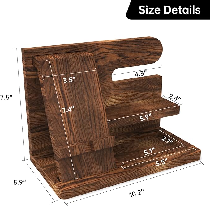 Birthday Gifts for Men Wooden Phone Docking Station Organizer Dad Birthday Nightstand Organizer Desk Wood Gifts Valentines Day Gifts