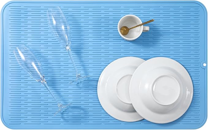 MicoYang Silicone Dish Drying Mat for Multiple Usage,Easy clean,Eco-friendly,Heat-resistant Silicone Mat for Kitchen Counter or Sink,Refrigerator or Drawer Liner Light Blue 4XL 32 inches x 18 inches