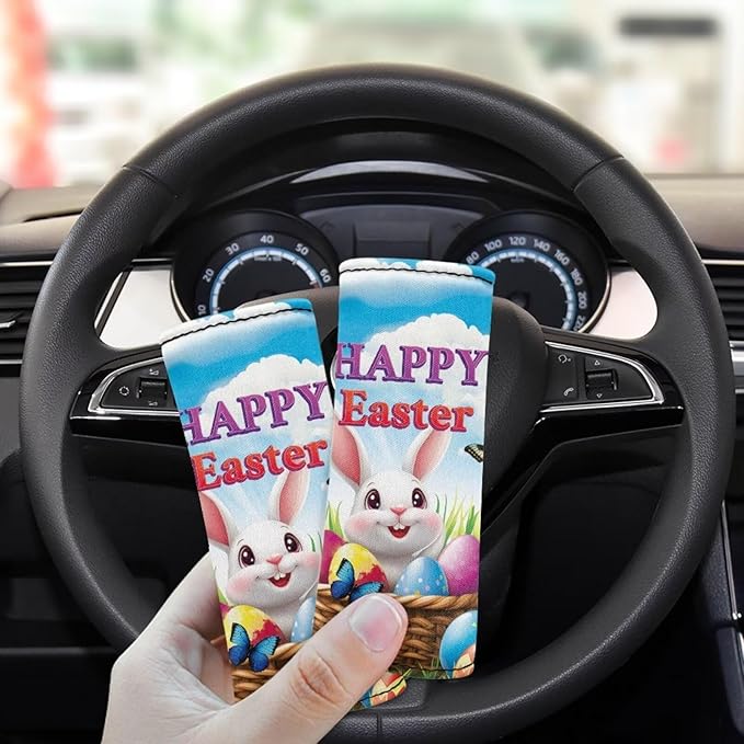 KUIFORTI Easter Luggage Identifiers for Suitcases Bunny Set of 2 Pcs Luggage Handle Wraps Cute Suitcase Protective Cover Non-Slip Luggage ID Tags Door Handle Protection