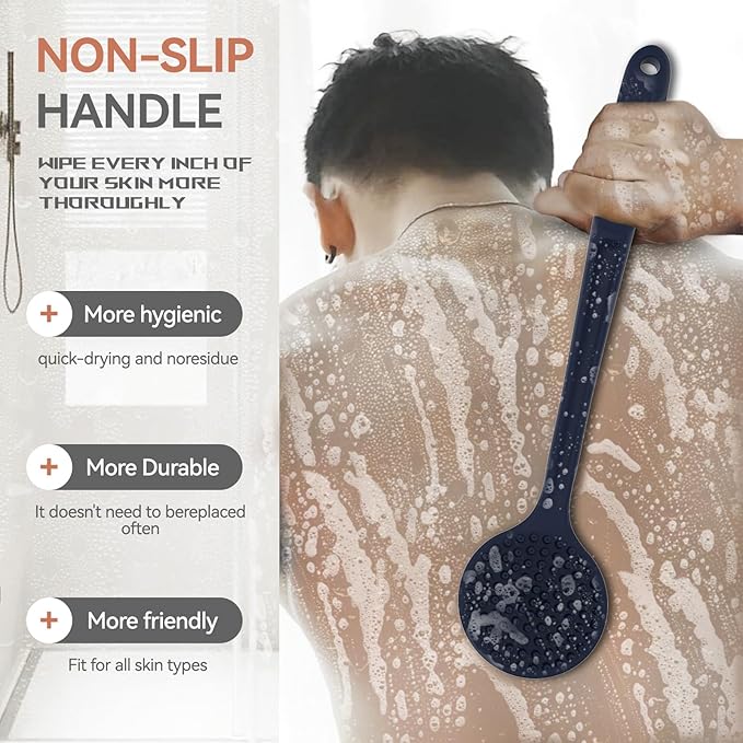 3 PCS Silicone Bath Brush Set,Back Scrubber & Body Brush & Face Brush Set, Super-Exfoliating & Lathering Body Scrubber, Shower Brush, Face Scrubber Combination for HomeBathroom Hotel Travel.(Blue)