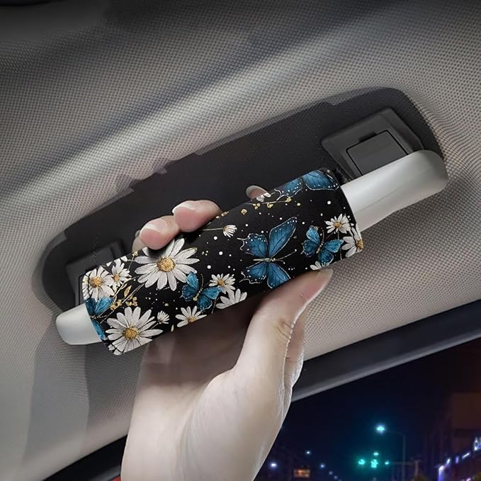 KUIFORTI Butterfly Daisy Luggage Identifiers Marker Grips Protector Soft and Portable Luggage Handle Protection Sleeve Cover Set of 2 for Car Home