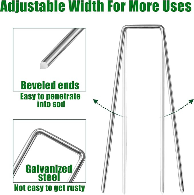 houya 24 PCS Landscape Staples 6 Inch Galvanized Garden Stakes Garden Staples Pins Anti-Rust Ground Stakes for Weed Barrier, Irrigation Hose, Yard Lawn SOD, Landscape Fabric, Decor 6" L x1.2 W 24 pcs