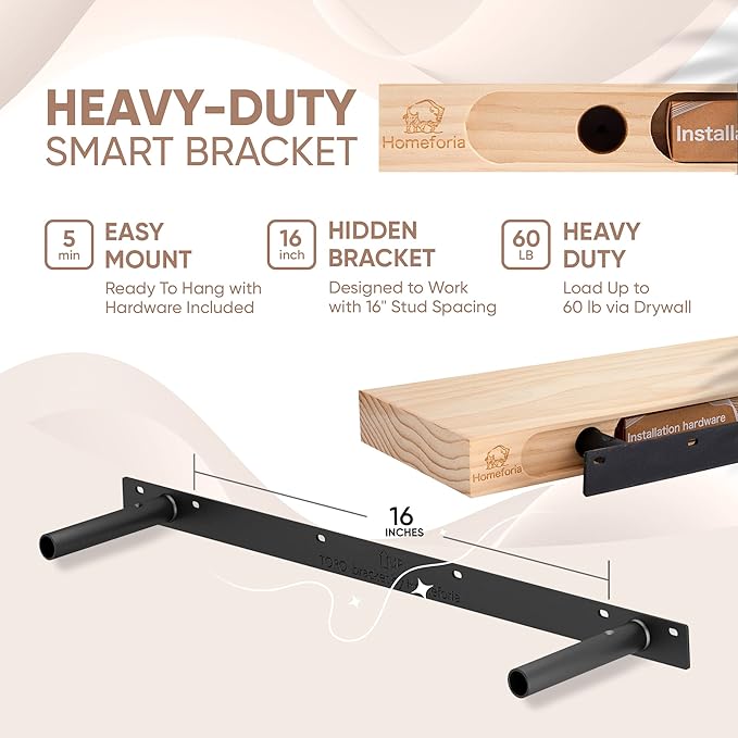 Homeforia 30 inch Wood Floating Shelves, High End Solid Natural Wood 30inch Floating Shelf for Wall, Unfinished Wooden 30 inches Floating Shelves, Heavy Duty Bracket, 30 X 6.5 X 1.75 in, Set of 3