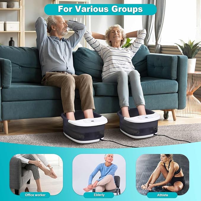 Foot Spa Bath Massager with Heat, Foot Bath with 22 Massage Rollers, Temperature Control, Jets, Bubbles, Epsom Salt and Vibration. Foot Soaking Tub for Relaxation - Grey