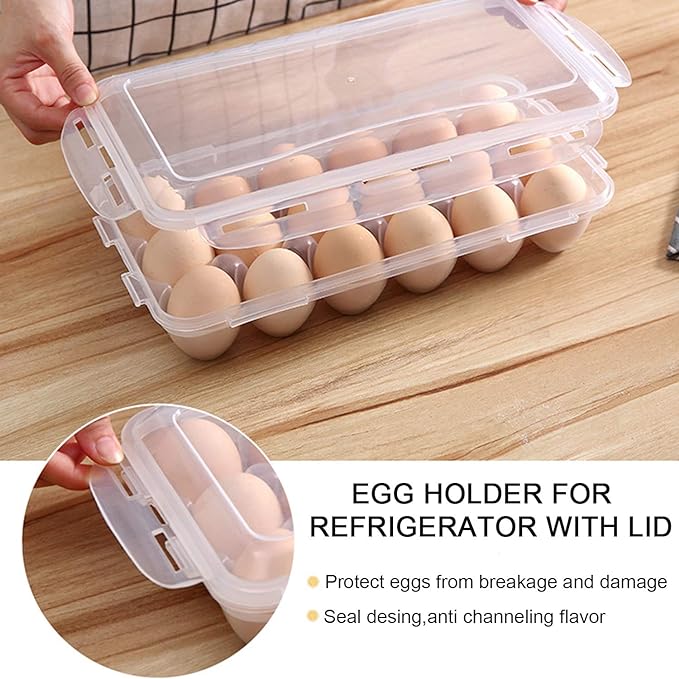 XBY-US 2 Pack Covered Egg Holders For Refrigerator, Plastic Storage Container/ Deviled Egg Tray Carrier with Lid Fits 18X2 Eggs(36 Eggs)
