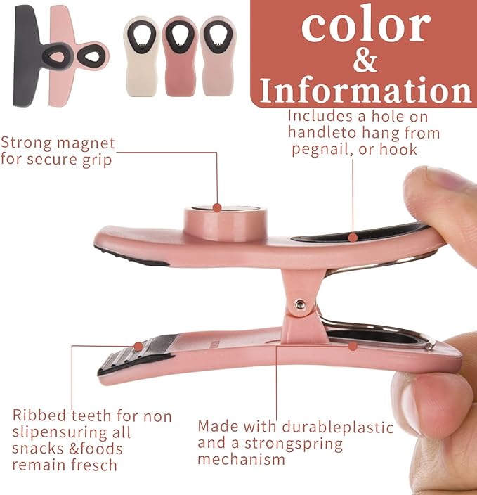 Pink Magnetic Food Clips (8pcs) - Chip, Bag & Food Clips