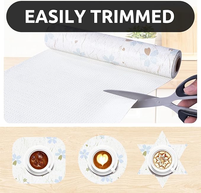 RAY STAR 18X96 Inch Shelf Liner for Kitchen Cabinets, Non-Adhesive Washable PVC Drawer Liner for Dresser Non-Slip Bathroom (Floral)(7 Rolls)