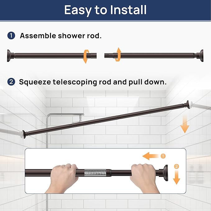 ENJOYBASICS Shower Curtain Rod 30 to 76 Inches, 1 Inch Stainless Steel Adjustable Spring Tension Rods No Drill for Bathroom, Closet, Window, Room Divider, Never Rust, Non Slip, Bronze