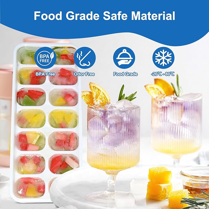 Ice Cube Tray, Ice Cube Trays for Freezer 4 Pack with Lid and Bin, Ice Tray Easy-Release, Ice Trays for Freezer Stackable, Silicone Ice Cube Tray for Drinks, Coffee - BPA-Free and Odor-Free