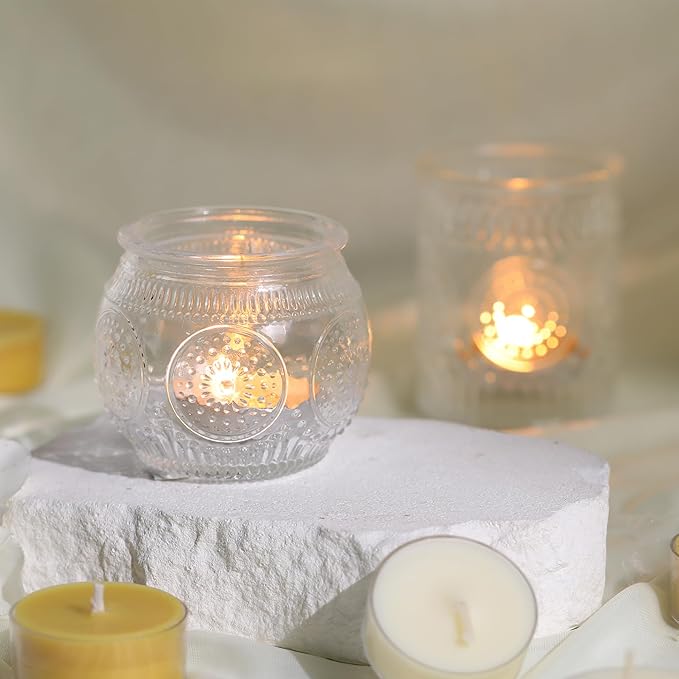 30 Pcs Assorted Clear Votive Candle Holders, Wedding Centerpieces Table Decorations, Glass Tea Lights Candle Holder for Party Decorations, Vintage Boho Candle Holders Bulk for Wedding Receptions