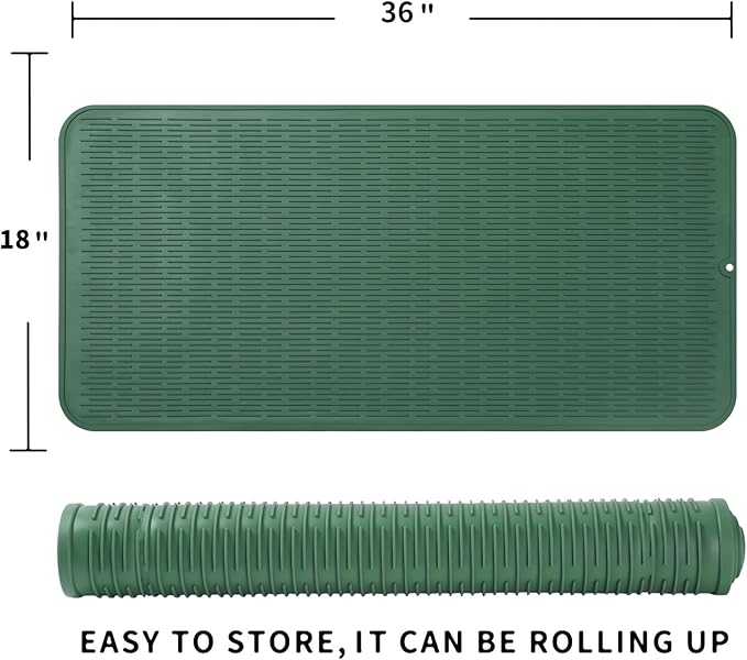 MicoYang Silicone Dish Drying Mat for Multiple Usage,Easy clean,Eco-friendly,Heat-resistant Silicone Mat for Kitchen Counter or Sink,Refrigerator or Drawer Liner Green 5XL 36inches x 18inches