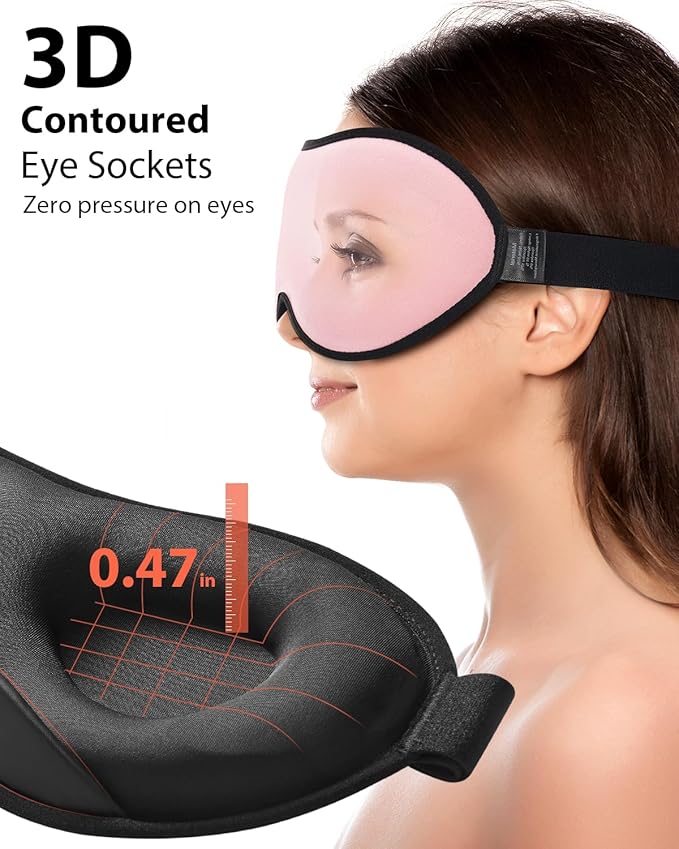MABAO Weighted Sleep Mask - 100% Blackout Eye Mask for Sleeping for Women Men, 3D Contoured for Lash Extension, Zero Eye Pressure Memory Foam Cover, Soft Gentle Pressure Blindfold for Travel - Pink
